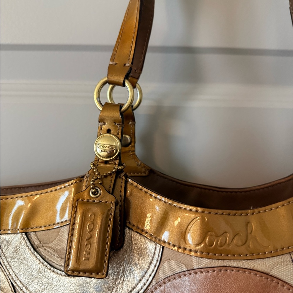 Coach Brown And Silver Patchwork Tote - image 3